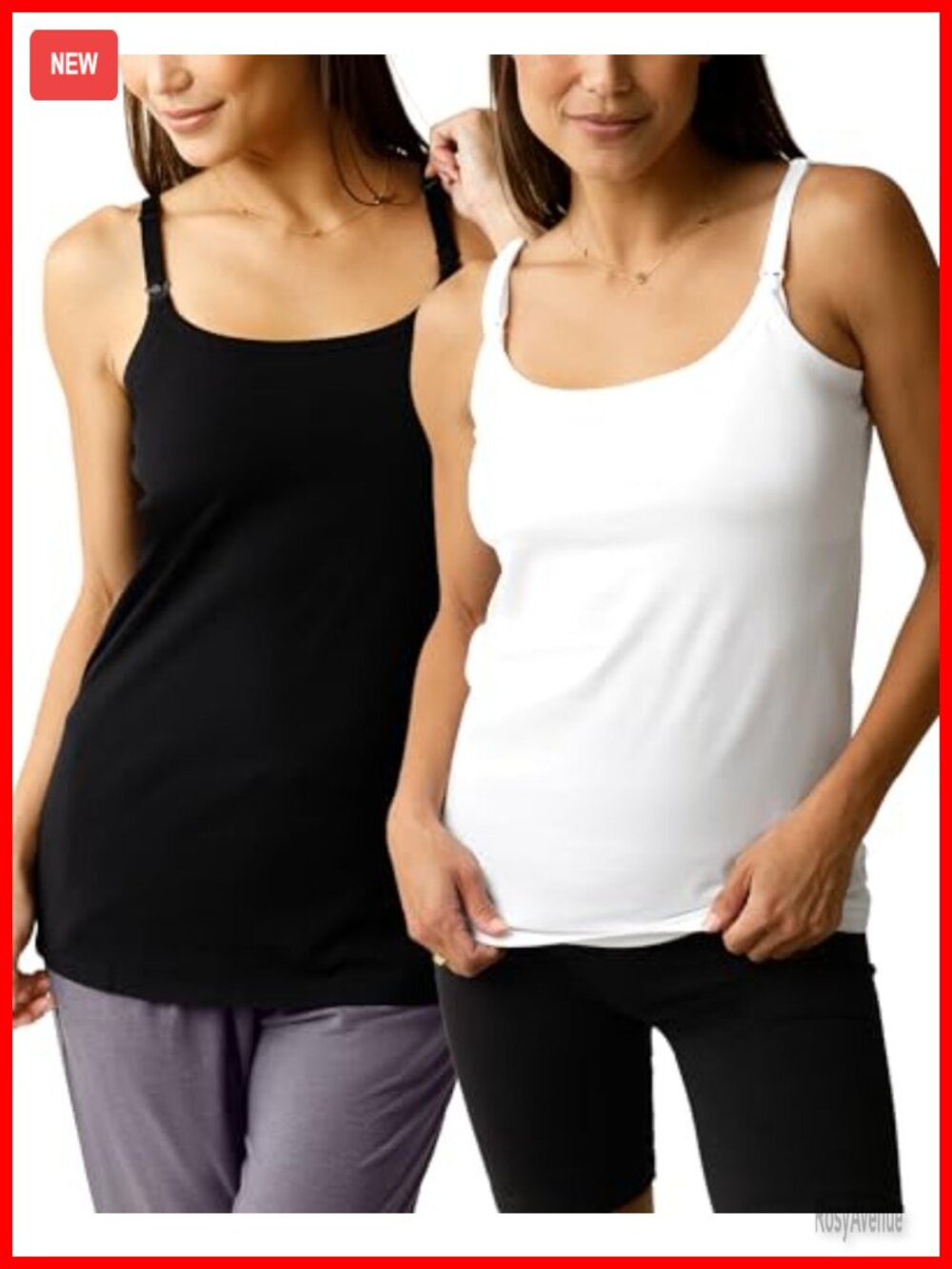 Maternity Nursing Cami 2pk Cotton One-Hand Clip Shelf Bra Tank Top